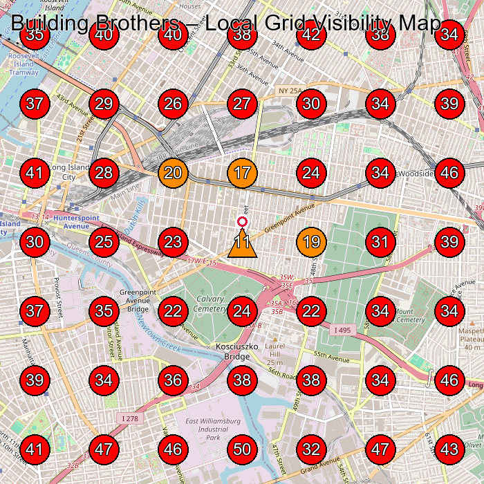 Building Brothers GeoGrid visibility map for Scaffolding Service in Long Island City